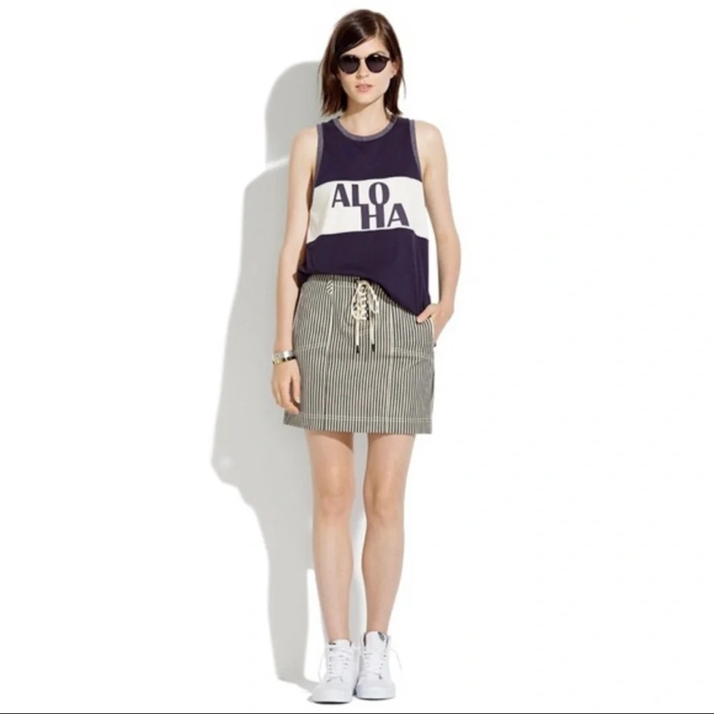 Madewell Ticking Striped Lace Up Baseball Skirt Size 4